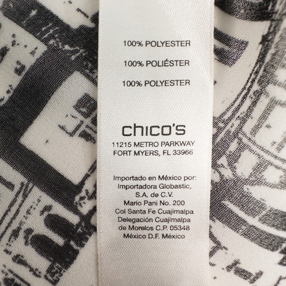 Chicos Cityscape Sheer Chiffon Button Shirt 3 (XL) Monochrome Urban Retro Artsy - Picture 16 of 16